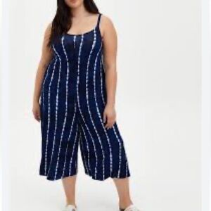 Torrid super soft knits blue tie dye cropped culotte wide leg jumpsuit 4X